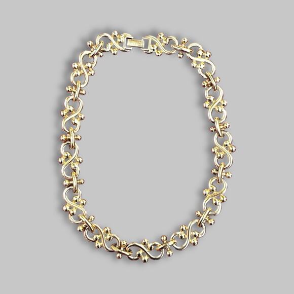 Erwin Pearl Gold-Tone Infinity Link Necklace – 16” Vintage Statement Jewelry - Picture 1 of 3